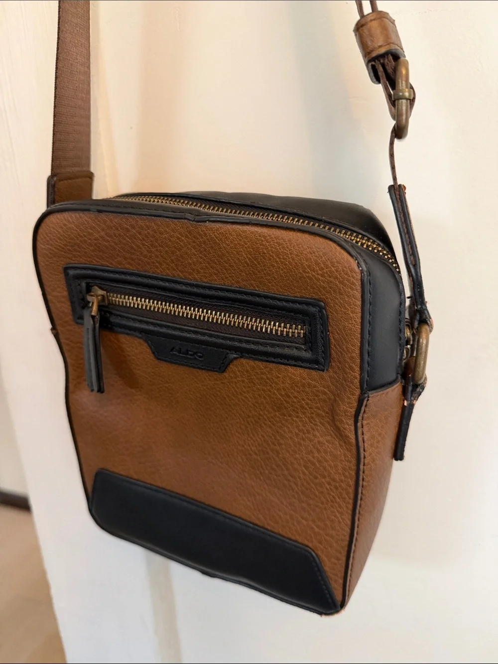 Aldo Brown and Black Leather Messenger Crossbody